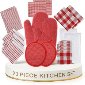 Cotton Kitchen Towels and Dishcloths 20 Pack - Large Dish Towels Set for Holiday Hosting, Fast Drying Dish Rags, Flour Sack Towels