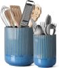 Utensil Holder for Kitchen Counter, 7.3"+5.4" Fluted Ceramic Utensil Crock Organizer for Countertop, Heavy Large Holder for Spatulas, Spoons, Set of 2
