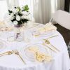 EI 180pcs Clear and Gold Plastic Plates with Plastic Silverware,Dinnerware Plate Set for Party