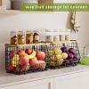 Stackable Fruit Baskets with Bamboo Lid: 3 Pack Hanging Fruit Basket for Kitchen Counter
