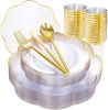 EI 180pcs Clear and Gold Plastic Plates with Plastic Silverware,Dinnerware Plate Set for Party